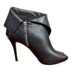 Michael Michael Kors Leather Black Ankle Booties Heels Peep Toe